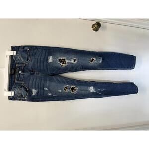 Judy Blue Distressed 5/27 Skinny Jeans with Cheetah Patch